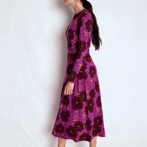Boden Purple Ruched Jersey Midi Dress in
Regal Purple, Peony Bloom - Picture 3 of 12